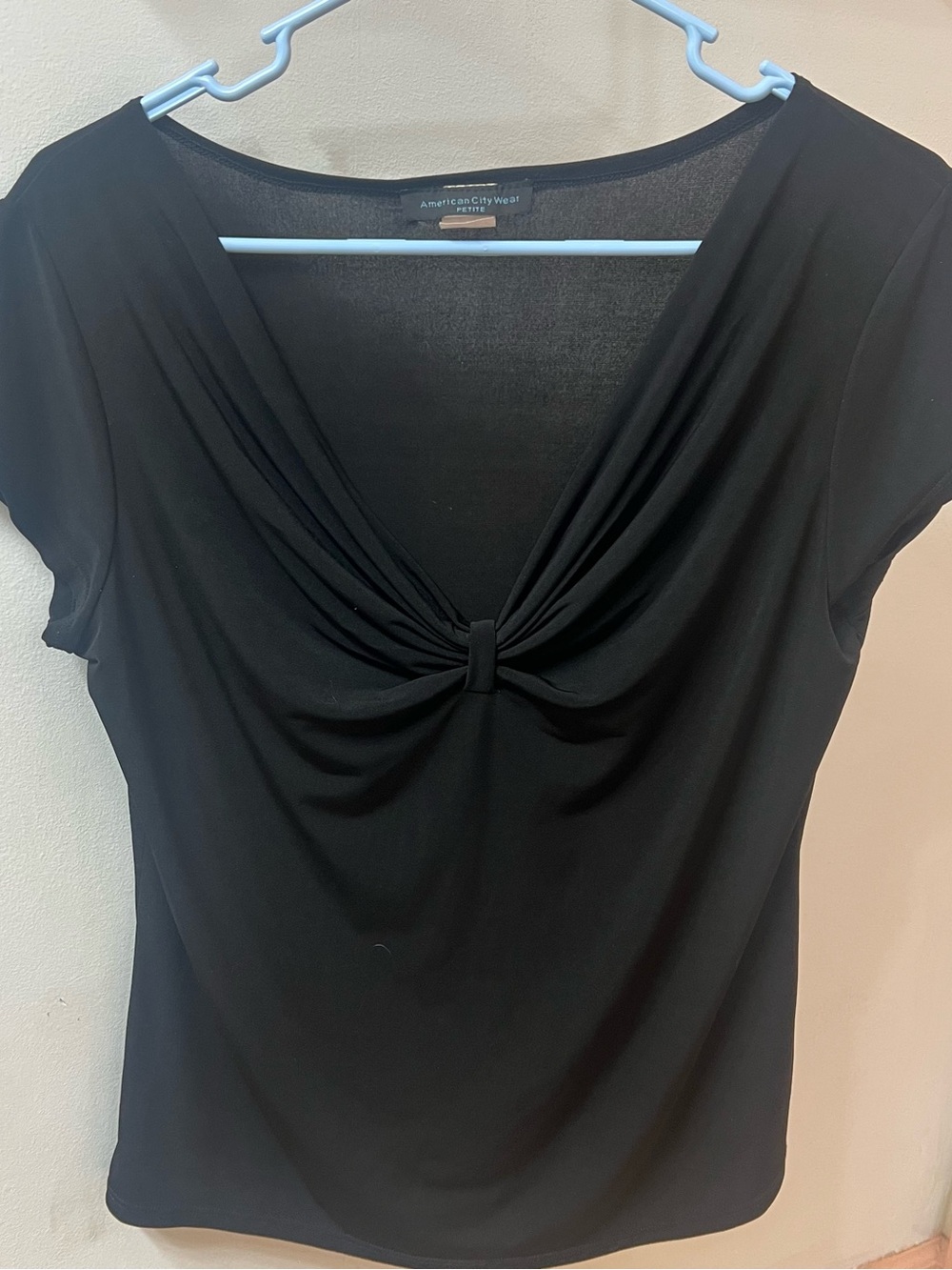 American City Wear Black Knot-Front Cap Sleeve Blouse